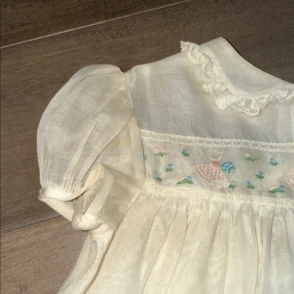 Vintage Wee Tog Organza Smocked Dress Heirloom Embroidered 12M